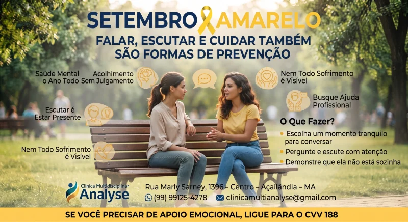 Imagem para o artigo: Setembro Amarelo: falar, escutar e cuidar também são formas de prevenção